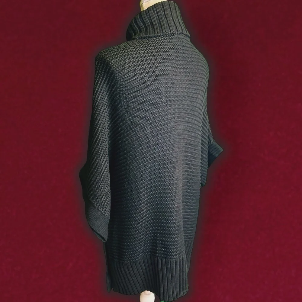 NWT J. Crew Black Cotton / Wool Blend Side Button ‘Turtleneck Poncho’ Size XS
